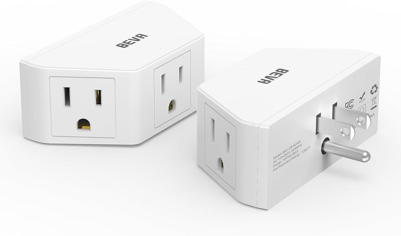 BEVA 2 Pack Small Electric Outlet Adapter, Multi Plug Wall Outlet Extender, 3 Prong Adapter 3 AC Plug Extender for Travel Cruise Ship Dorm Room Essentials - Image 1